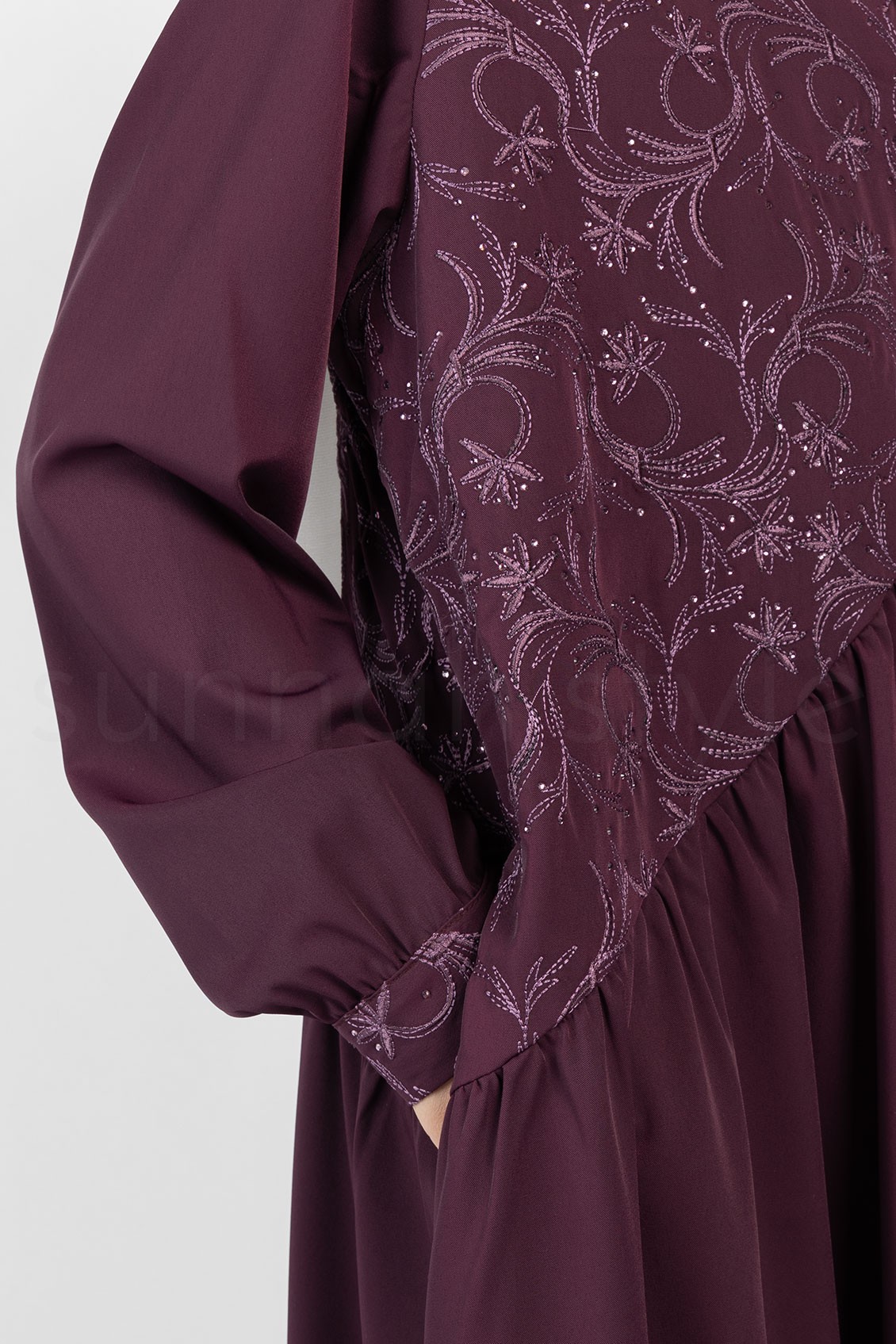 Sunnah Style Girls Floral Umbrella Abaya Mulberry Embroidered